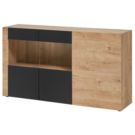 Buffet DOUM – Chêne clair et noir – L160 x H93 x P40 cm (1/5)