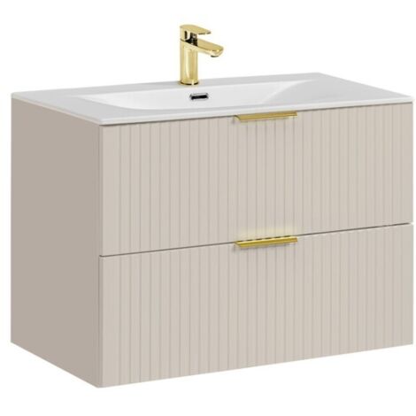 Ensemble de salle de bains NOXERA 80 cm – Marron congo – Vasque encastrée + siphon (1/2)