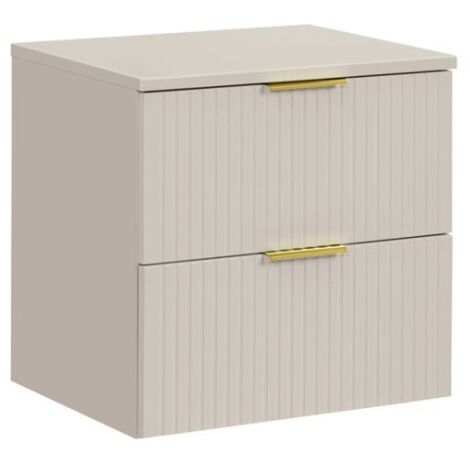 Ensemble de salle de bains NOXERA 60 cm – Marron congo – Plan vasque + vasque + 2 tiroirs (1/2)