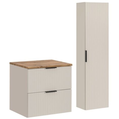 Ensemble de salle de bains NOXERA 60 cm – Marron congo & wotan – Plan vasque + colonne (1/2)