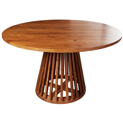 Table de salle à manger TALMA – Ronde diamètre 140 cm – Bois massif d'acacia verni – Style rustique (1/5)
