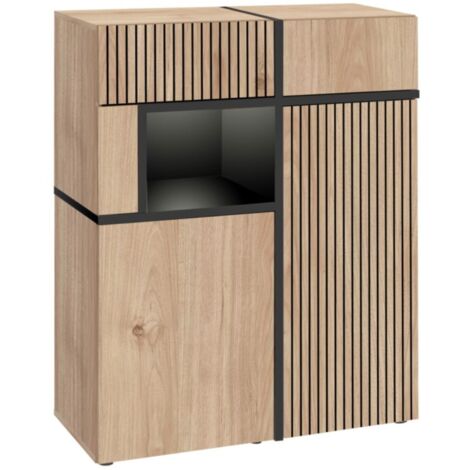 Buffet CRISS – 2 portes, 2 tiroirs, LED – Chêne clair et noir (1/5)