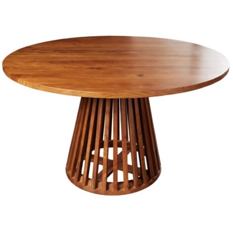 Table de salle à manger TALMA – Ronde diamètre 120 cm – Bois massif d'acacia verni – Style rustique (1/5)