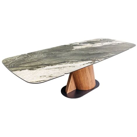 Table de salle à manger VORTEX – Extensible 180 à 260 cm – Plateau céramique aspect marbre gris – Pieds métal – Style moderne (1/5)