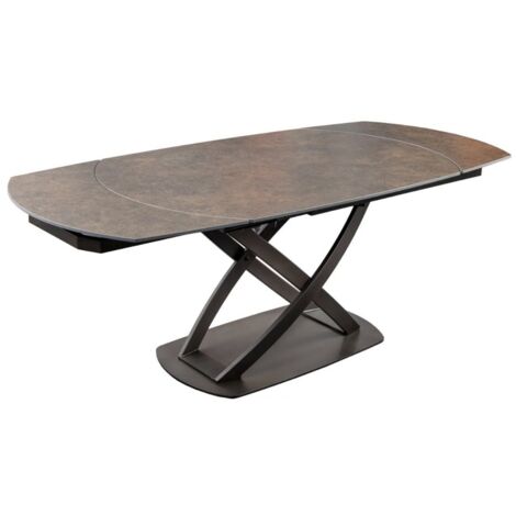 Table ATONIA – Ovale extensible 130 à 190 cm – Plateau céramique effet marbre bronze – Pieds métal – Style moderne (1/5)