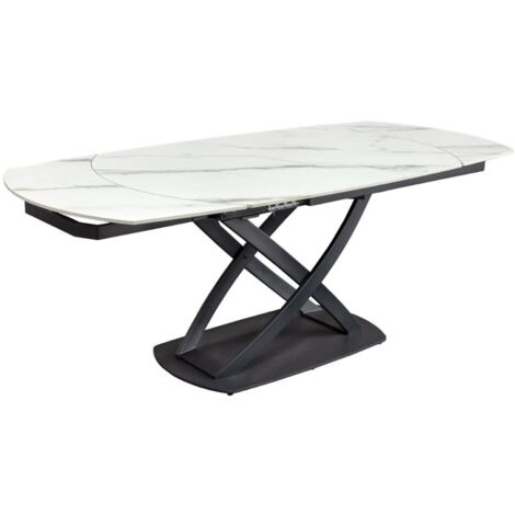 Table ATONIA – Ovale extensible 130 à 190 cm – Plateau céramique effet marbre blanc – Pieds métal – Style moderne (1/5)