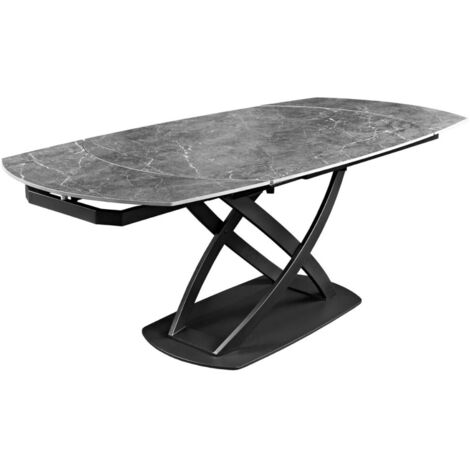 Table ATONIA – Ovale extensible 130 à 190 cm – Plateau céramique effet marbre anthracite – Pieds métal – Style moderne (1/5)