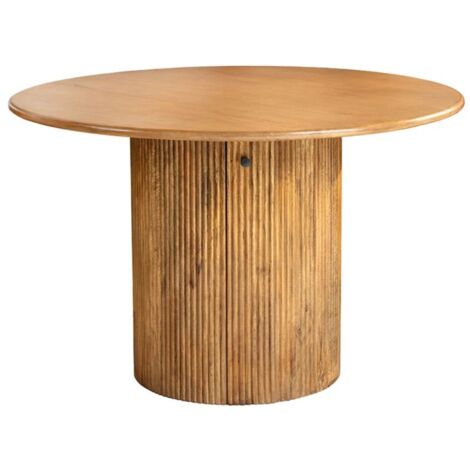 Table YONA – Ronde diamètre 120 cm – Bois massif de manguier verni – Avec rangements intégrés – Style rustique (1/5)