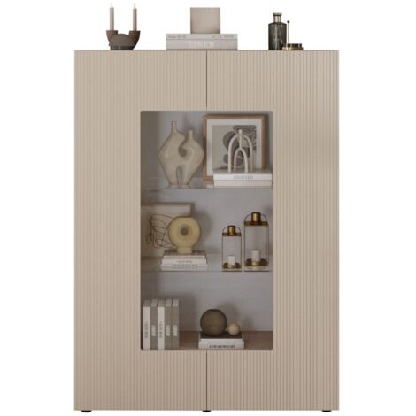 Vitrine SCENA – L121 x H166 x P42 cm – 2 portes – Coloris Cachemire (1/4)