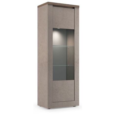 Vitrine SASHA – 1 porte avec étagères bois et verre – Bronze et plateau bois Mercure (1/3)