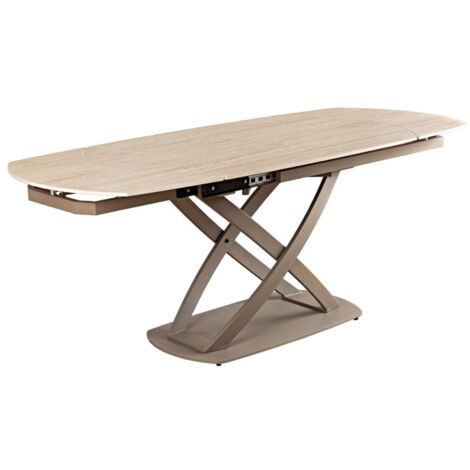 Table ATONIA – Ovale extensible 130 à 190 cm – Plateau céramique effet marbre beige – Pieds métal – Style moderne (1/5)