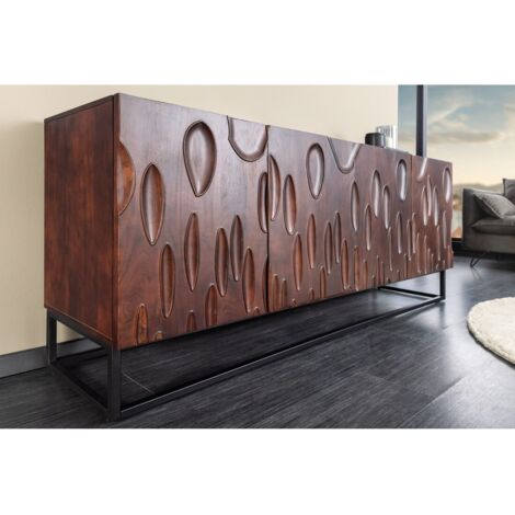 Buffet 175 cm 4 portes bois massif acacia noyer foncé – Collection ORIGIN
