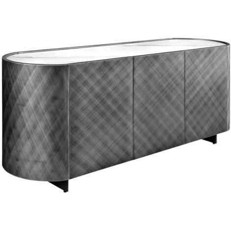 Buffet 150 cm 3 portes 1 tiroir gris et marbre blanc – Collection MILANO (1/5)