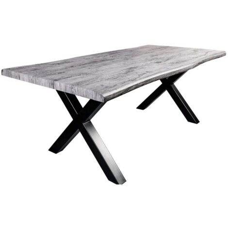 Table de salle à manger RIVET – Rectangulaire 200 cm – Bois gris et métal noir (1/5)