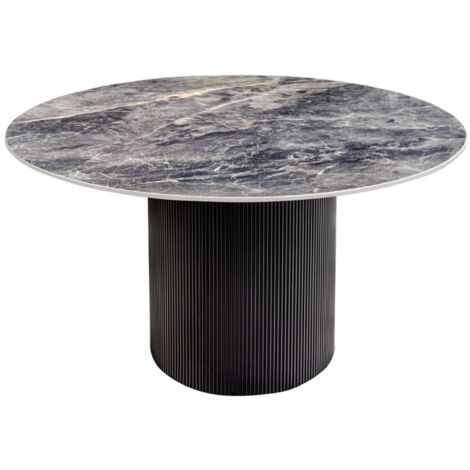 Table de salle à manger LUMEA – Ronde 120 cm – Effet marbre gris foncé – Pied central large – Style contemporain (1/4)