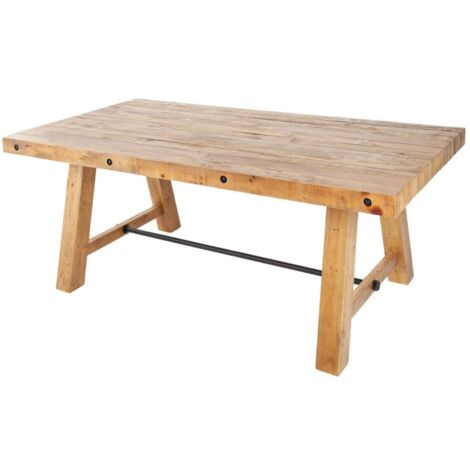 Table de salle à manger RANCHO – Rectangulaire 200 cm – Bois naturel et métal – Style rustique (1/5)