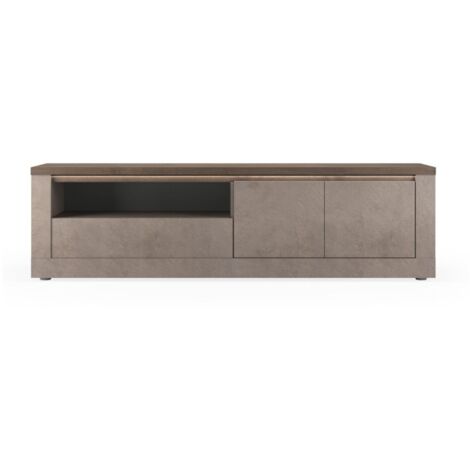 Meuble TV SASHA – 2 portes, 1 tiroir et 1 niche avec LED – Bronze et plateau bois Mercure (1/3)
