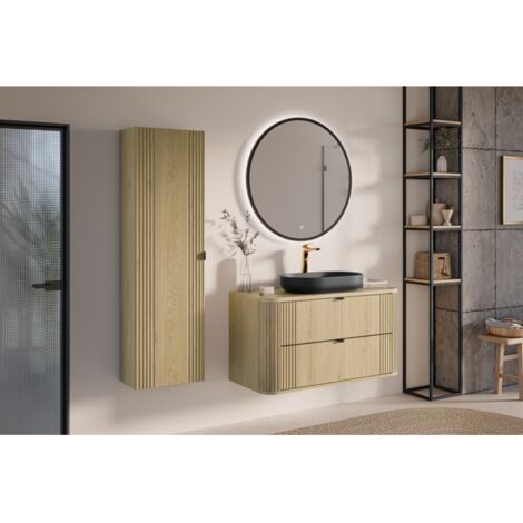 Ensemble Meuble Salle De Bain Lomadox – Vasque à Poser Noire, Meuble Anthracite Et Chêne – Miroir LED – Dimensions 130x200x46,5 Cm - 9