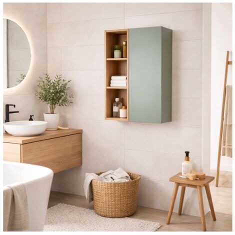 Meuble de rangement OSTER 50cm – meuble suspendu vert sauge 1 porte et ...