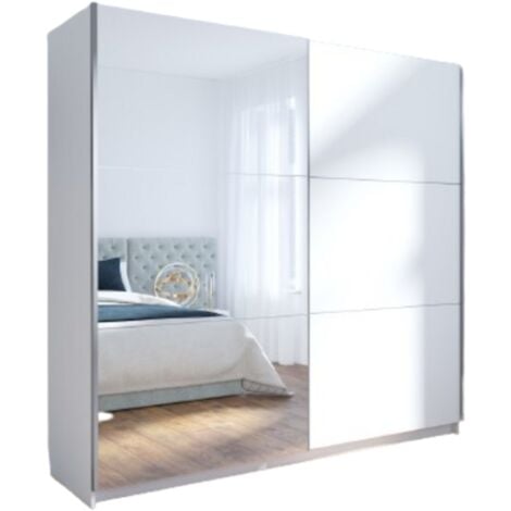 Kit dressing avec porte miroir et rideau décor blanc H. 200,4 x L. 200 x P.  52,1 cm