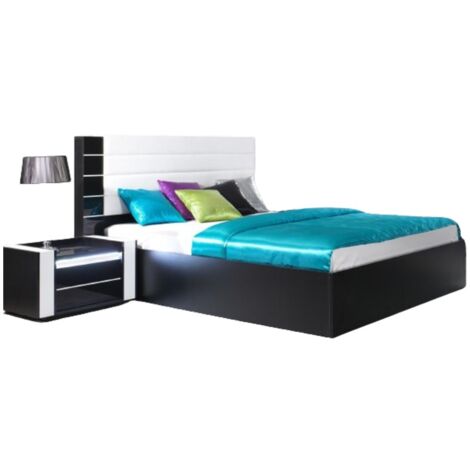 Lit coffre 160 cm noir et blanc brillant avec finition en simili cuir noir (1/4)