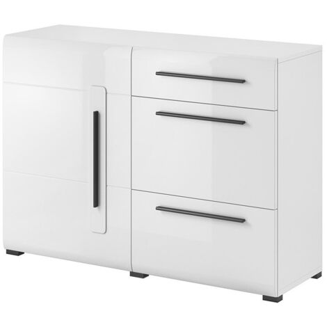 Buffet design 120cm. Collection BREDA une porte et trois tiroirs. Coloris blanc. (1/4)