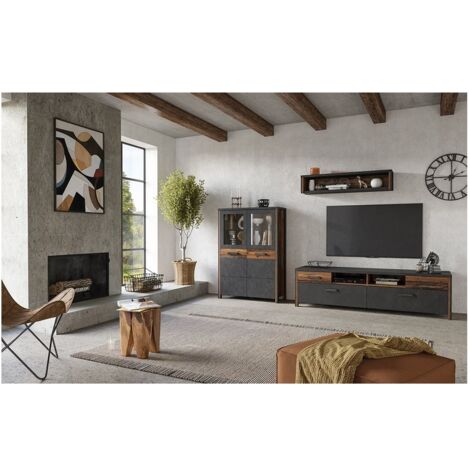Ensemble 3 meubles de salon collection WINDSOR. Coloris gris anthracite ...