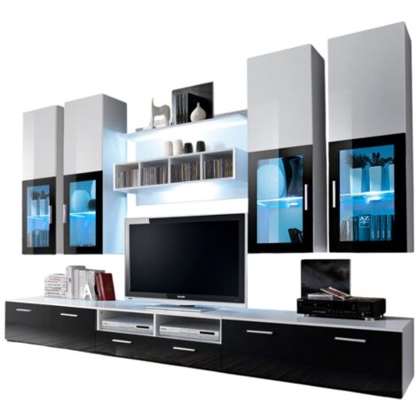 Composition de meubles TV design collection LORA. Coloris blanc et noir. (1/2)