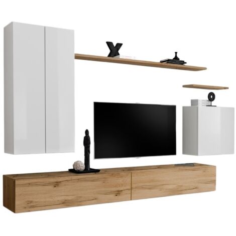 Ensemble de meubles de salon collection SWITCH II design, coloris blanc et chêne Wotan. (1/5)
