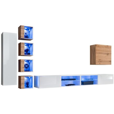 Ensemble meubles de salon SWITCH XXVI design, coloris blanc et chêne. (1/5)