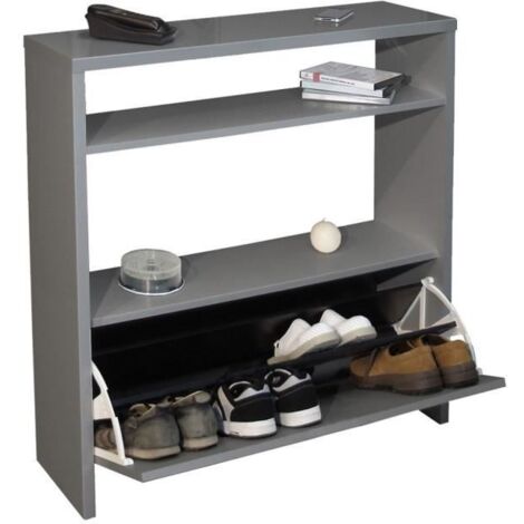 Meuble à chaussures SCOTT coloris gris brillant - 93 x 25 x 91 cm (1/4)