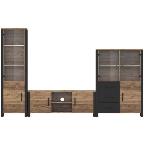 Ensemble de 3 meubles de salon collection DARWIN. Couleur épicéa et noir. (1/5)