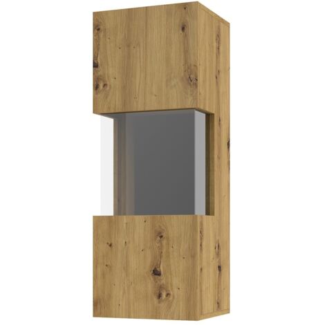 Petite vitrine suspendue 1 porte partiellement vitrée collection EVA. Couleur chêne et noir. (1/5)