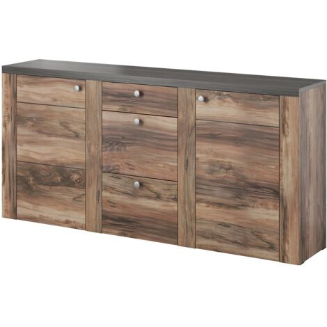 Buffet design 175cm pour salon couleur noyer et noir effet bois collection SANTIAGO. (1/5)