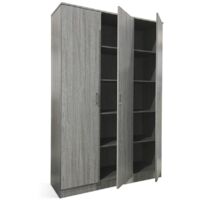 Meublorama – Armoire 3 portes 120x180 cm chêne gris – 8 étagères sans penderie – Design scandinave moderne pour rangement optimisé