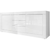 Buffet 2 portes 3 tiroirs, collection ISORA, coloris blanc laqué brillant
