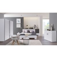 Meublorama – Ensemble chambre complète COMO – Lit 160x200 cm avec sommier – 2 chevets avec tiroirs – Structure panneaux de particules et MDF