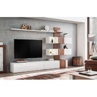 Meuble de salon complet, meuble tv QUIZZ. Composition murale moderne et design. LEDS incluses - Blanc