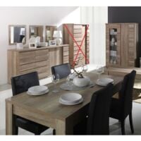 Ensemble ROMI pour salle à manger. Buffet, vaisselier, miroirs, table 160 cm - Marron