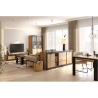 Pack complet salon & salle à manger MEUNIER – 5 Meubles Loft en Chêne Samdal & noir mat