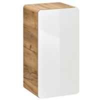 Meuble salle de bain ERBANO – Chêne clair et blanc brillant – 35x68 cm – 1 porte – À suspendre