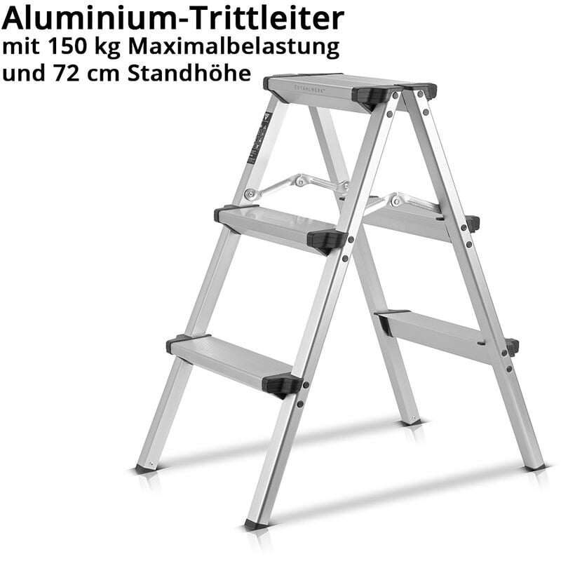Klappleiter 4 Stufen Aluminium Silber Mattschwarz Höhe 153 cm