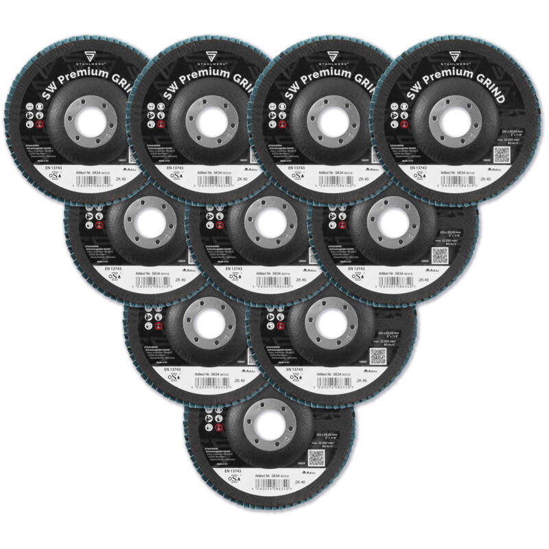 10x Fächerschleifscheiben K40 - 115x22mm Für Winkelschleifer