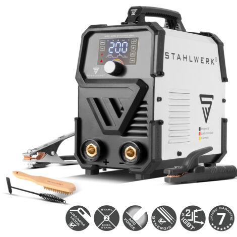 STAHLWERK Elektroden-Schweißgerät ARC 200 Synergic Pro Digital – MMA (E-Hand) bis 200 A, Schweißen ohne Schutzgas, Lift-TIG Inverter, Hotstart, Antistick-Funktion, Smartkühlung & Überhitzungsschutz