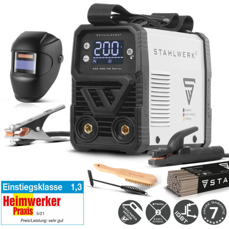 STAHLWERK Elektroden-Schweißgerät ARC 200 MD Digital – Vollausstattung – MMA/E-Hand & Lift-TIG (DC) möglich bis 200 A, flexibel einsetzbar ohne Gas, ARC-Force, Hotstart, Anti-Stick, Smartkühlung
