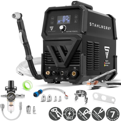 STAHLWERK Plasmaschneider CUT 80 P Digital – Plasmaschneidgerät mit 80 A, Schneidleistung bis 25 mm, Inverter Plasma Cutter mit HF-Pilotzündung, THC-Schnittstelle für CNC-Höhenregelung
