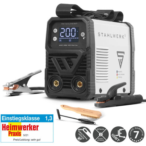 STAHLWERK Elektroden-Schweißgerät ARC 200 MD Digital – MMA (E-Hand) & Lift-TIG (DC) bis 200 A, flexibel einsetzbar ohne Gas, ARC-Force, Hotstart, Anti-Stick, Smartkühlung & Überhitzungsschutz