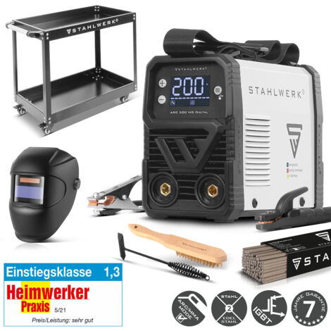 STAHLWERK Elektroden-Schweißgerät ARC 200 MD Digital – Vollausstattung mit Gerätewagen – MMA/E-Hand & Lift-TIG (DC) möglich bis 200 A, flexibel einsetzbar ohne Gas, ARC-Force, Hotstart, Anti-Stick (1/5)