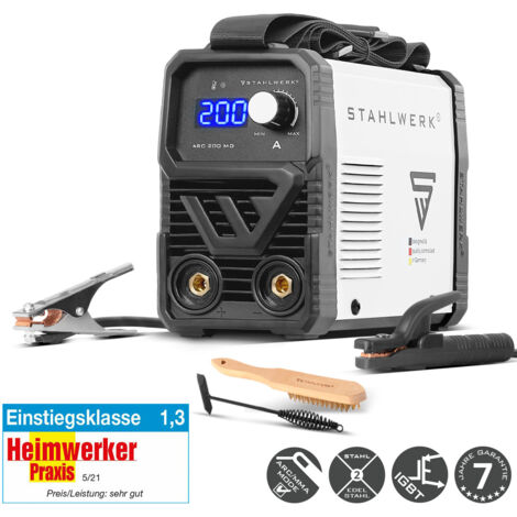 STAHLWERK Elektroden-Schweißgerät ARC 200 MD – MMA (E-Hand) & Lift-TIG (DC) bis 200 A, flexibel einsetzbar ohne Gas, kompakt & 3,4 kg leicht, Smartkühlung, Hotstart-Automatik