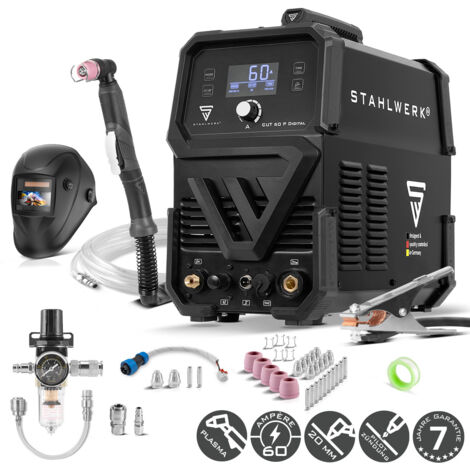 STAHLWERK Plasmaschneider CUT 60 P Digital – Vollausstattung – Plasmaschneidgerät mit 60 A, Schneidleistung bis 20 mm, Inverter Plasma Cutter, HF-Pilotzündung, THC-Schnittstelle für CNC-Höhenregelung